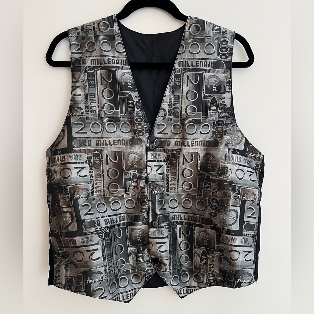 VINTAGE Zighi Button Front Vest Waistcoat Y2K 2000 Millenium Motif Made Canada